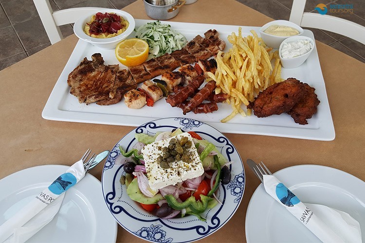 island dishes on the table after a santorini cooking class